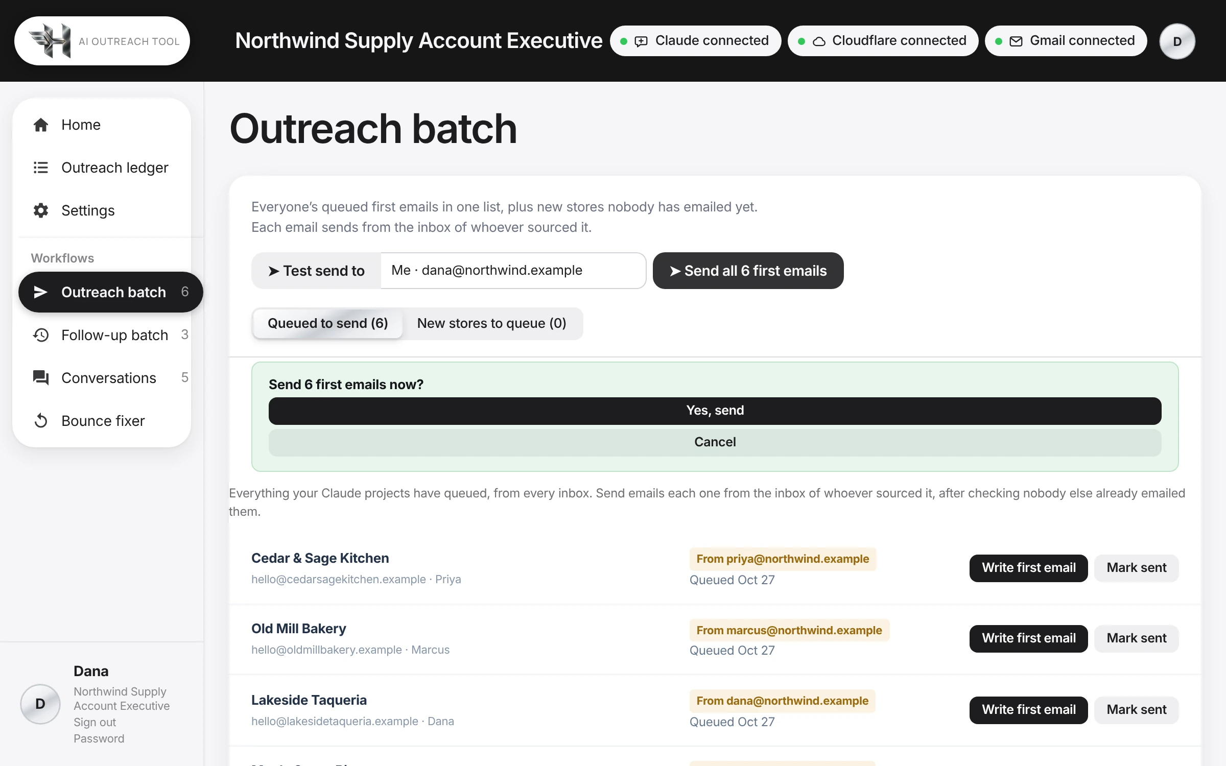 Press Send outreach batch